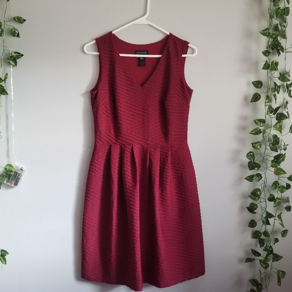 Enfocus Womens Vneck Dark Red Spandex Sz 6 Pullover Dress Knee Length Sleeveless - Picture 1 of 9